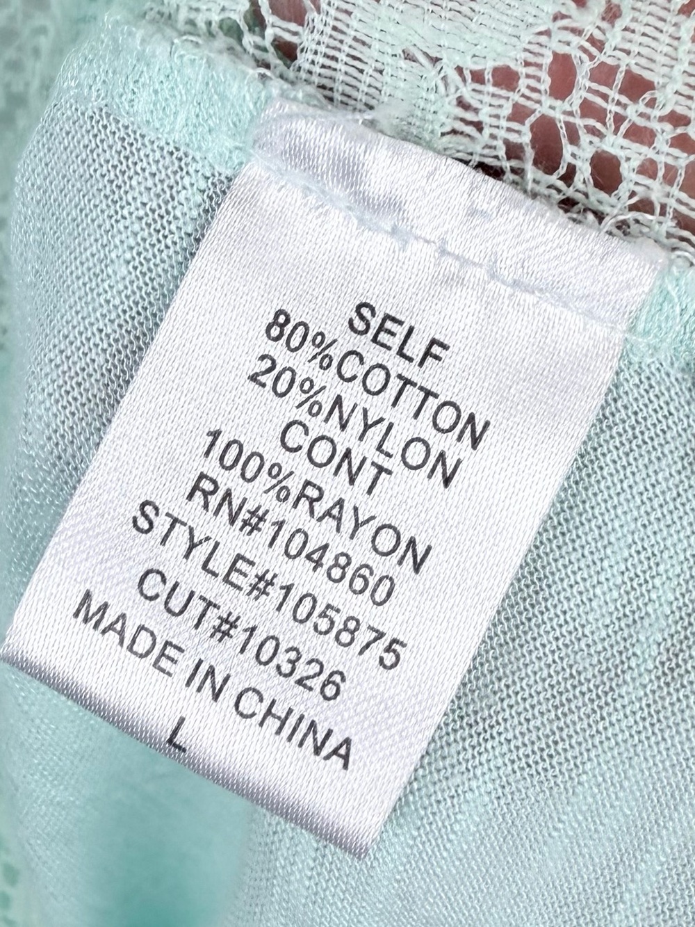 CHLOE K • Minty Blue Floral Lace Open-Back Short Sleeve Blouse Top, L - Picture 10 of 11